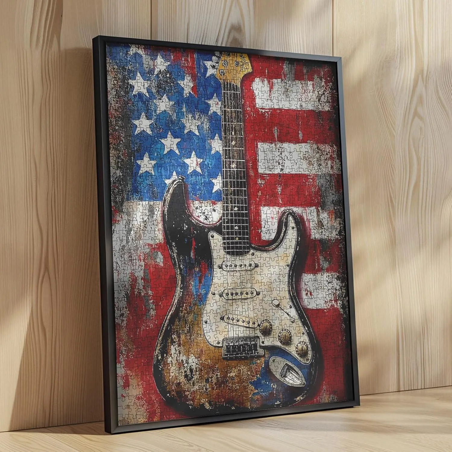 Graffiti American Flag Jigsaw Puzzles for Adults 1000 Pieces,Electric Guitar Musical Instrument Jigsaw Puzzle Art 20 x 27 in DIY Puzzles for Home Decoration Family Puzzle Perfect for Game Nights