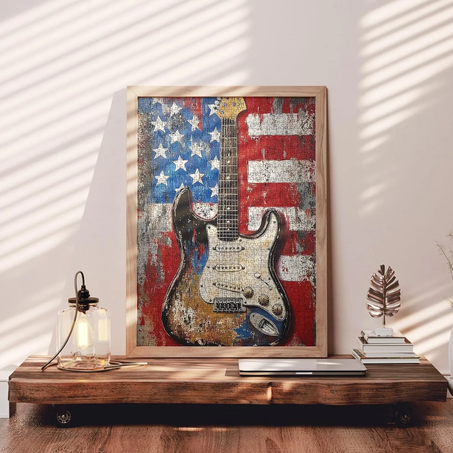 Graffiti American Flag Jigsaw Puzzles for Adults 1000 Pieces,Electric Guitar Musical Instrument Jigsaw Puzzle Art 20 x 27 in DIY Puzzles for Home Decoration Family Puzzle Perfect for Game Nights