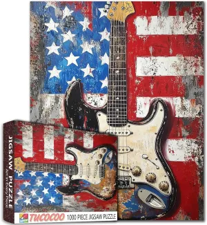 Graffiti American Flag Jigsaw Puzzles for Adults 1000 Pieces,Electric Guitar Musical Instrument Jigsaw Puzzle Art 20 x 27 in DIY Puzzles for Home Decoration Family Puzzle Perfect for Game Nights