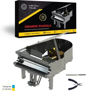 Grand Piano, 3D Metal Model Kit, Grand Piano 3D Puzzle, Two Colors Design Grande PIANOLA Model, SANKYO Music Box with Melody Castle in The Sky.