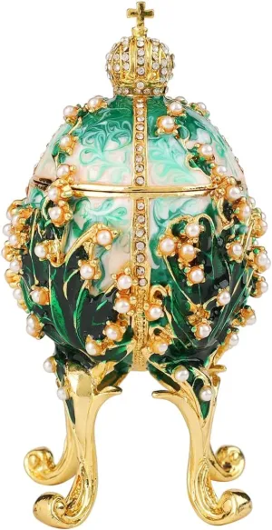 Green Easter Egg Jewelry Trinket Boxes Hand-Painted Enamel Jewelry Storage Ring Holder Vintage Decoration Gifts