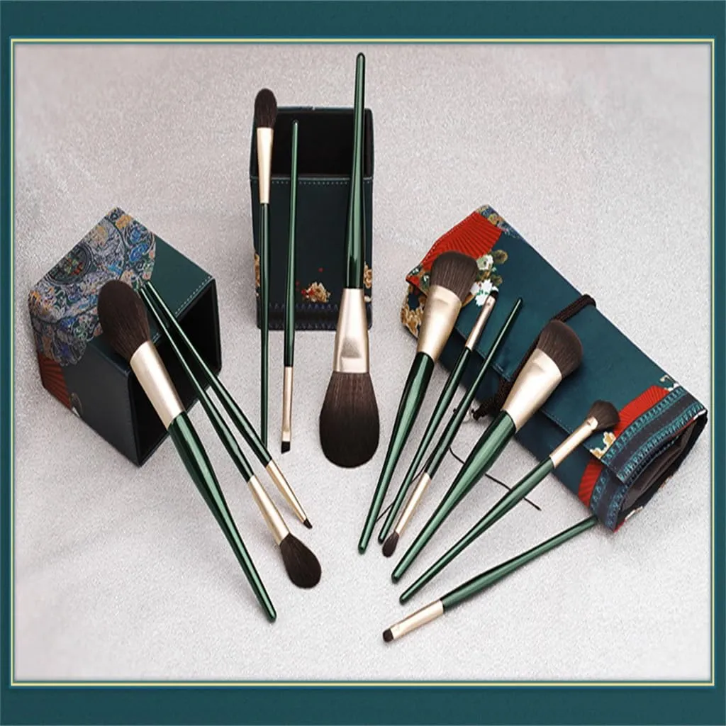 Green Wooden Handle Makeup Brush Set 12pcs Makeup Brushes Complete Set of Makeup Brushes