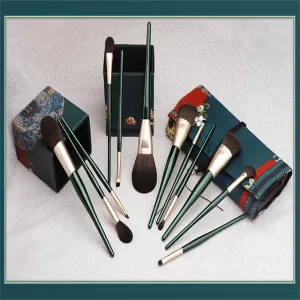 Green Wooden Handle Makeup Brush Set 12pcs Makeup Brushes Complete Set of Makeup Brushes