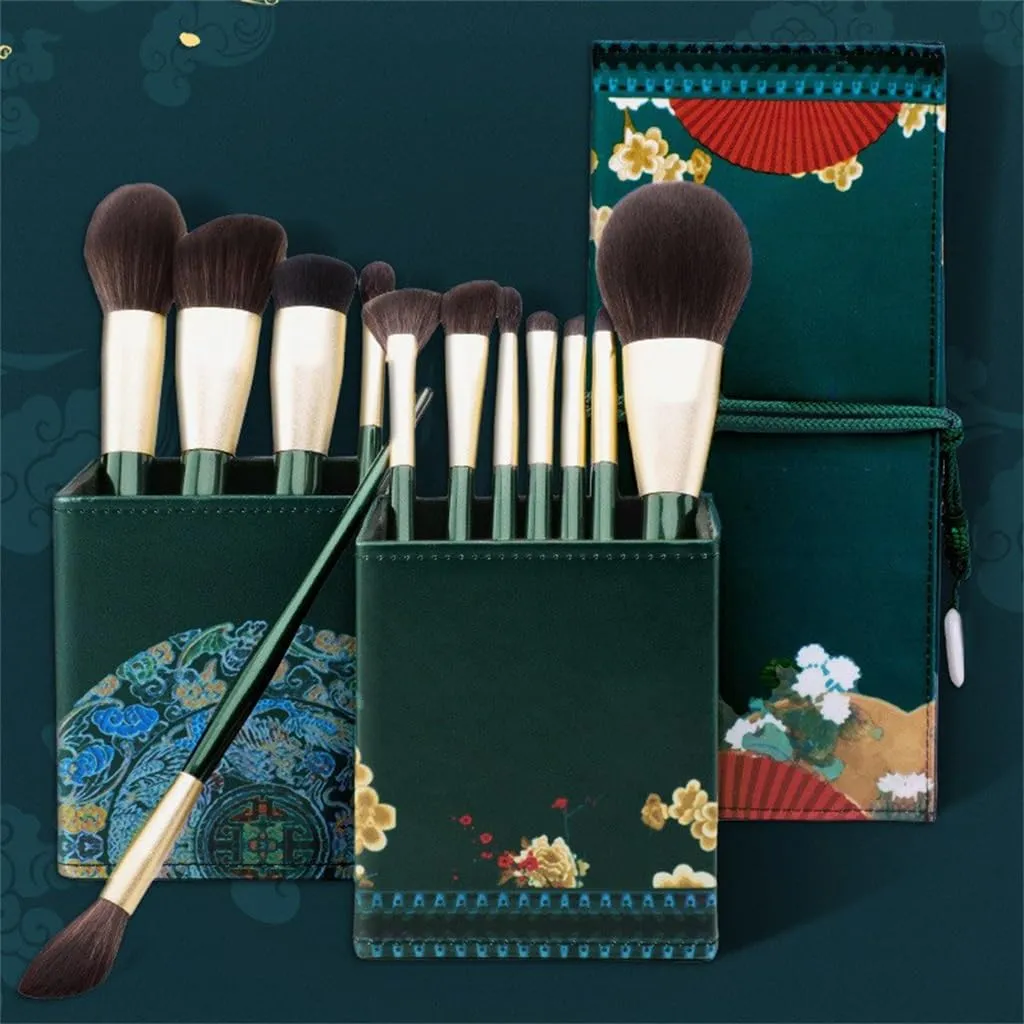 Green Wooden Handle Makeup Brush Set 12pcs Makeup Brushes Complete Set of Makeup Brushes