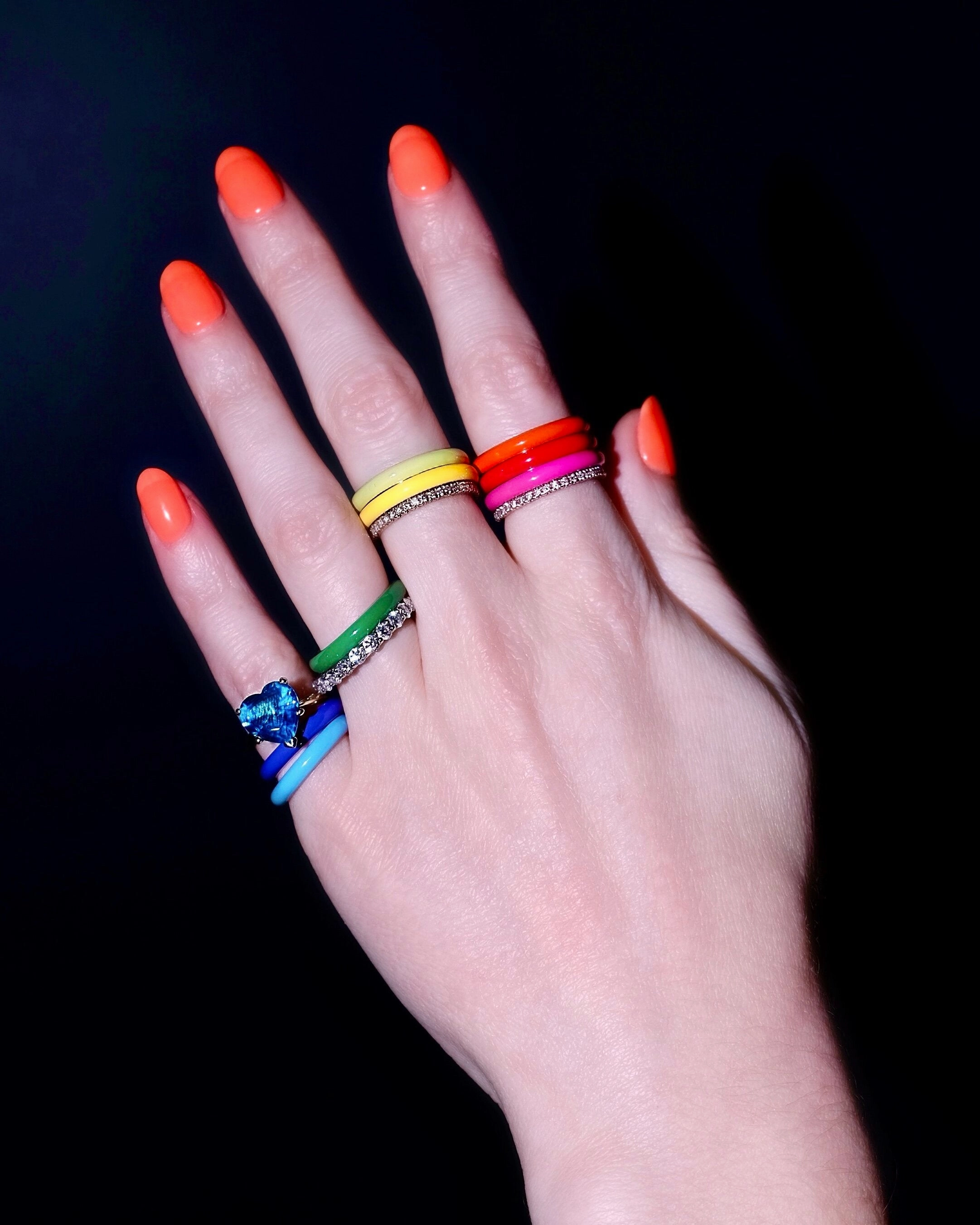 Green Unicorn Rainbow Enamel Stacking Ring