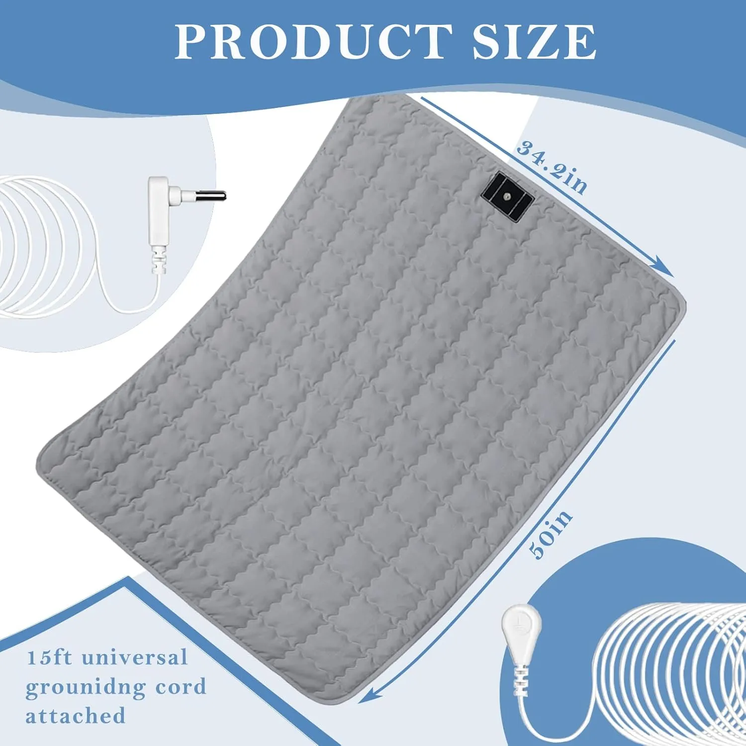 Grounding Mat Cotton Bed Pad Silver Fiber Quilted Grounded Play Mat 34.2x50 in Earth Connected Cloud Bedding with Cord