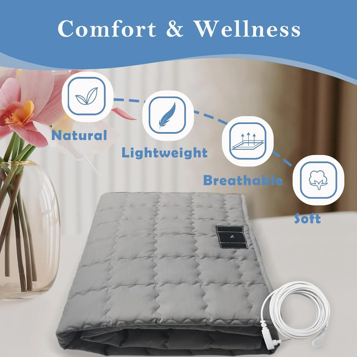 Grounding Mat Cotton Bed Pad Silver Fiber Quilted Grounded Play Mat 34.2x50 in Earth Connected Cloud Bedding with Cord