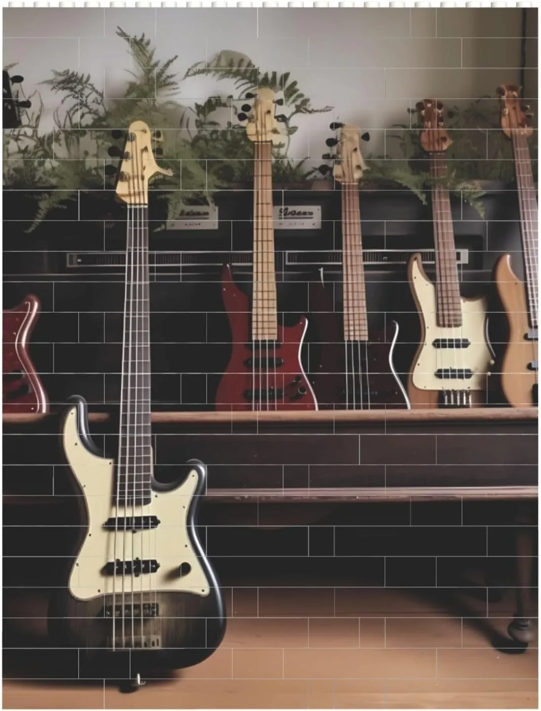 Guitar Bass Music Musical Instruments Building Block Puzzle Personalized Building Bricks for Adults Block Puzzle Building DIY Brick Block Puzzles Valentine's Day Gifts for Home Decor Brick Puzzle