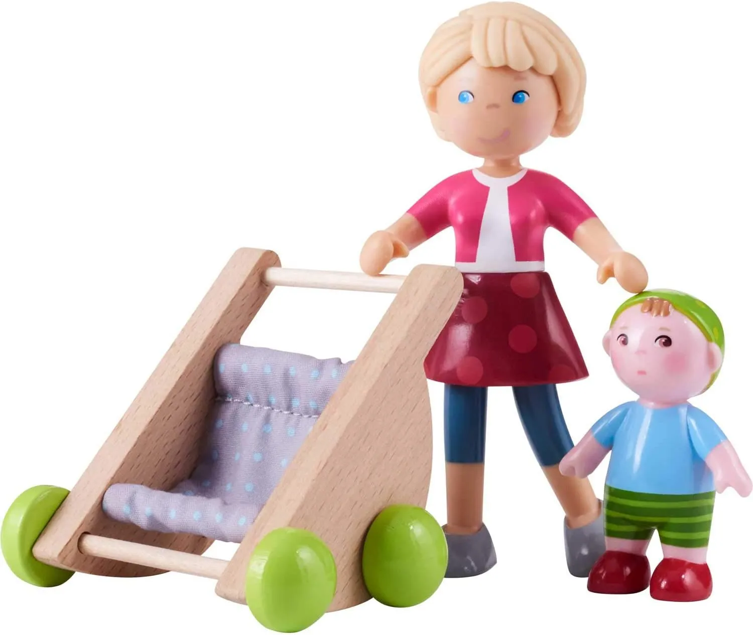 HABA Little Friends Mom Melanie and Baby Liam Dollhouse Figures with Stroller