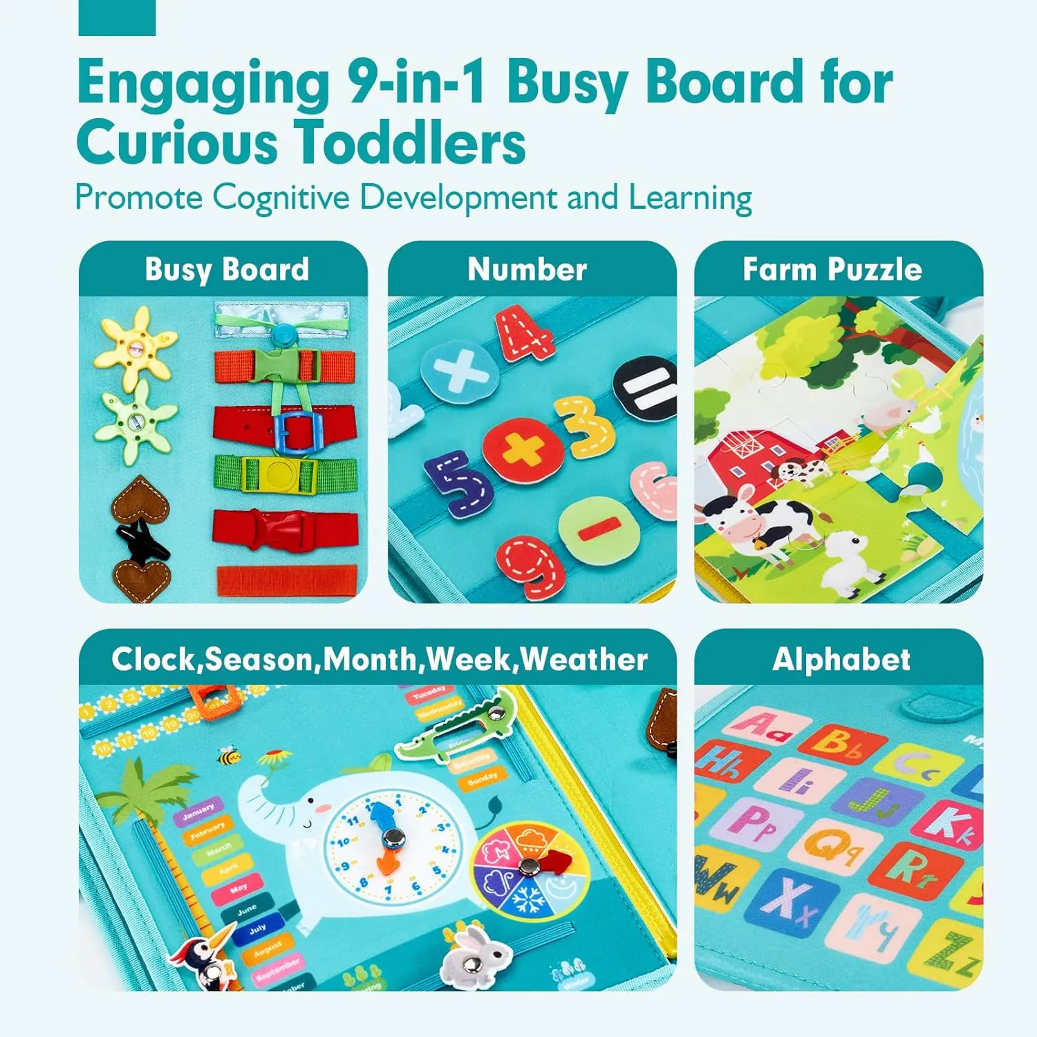 hahaland Busy Board for Toddlers Girls Montessori Toys for 3  Year Old Farm Animals Preschool Learning Activities Toddler Travel Toys for 3 
