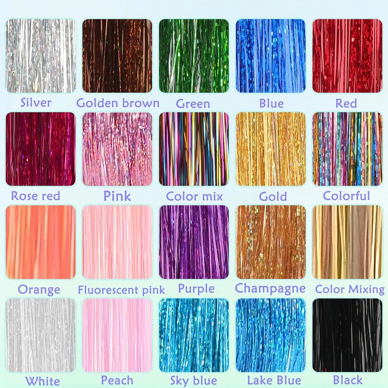 Hair Tinsel,20 Colors Hair Tinsel Kit for Girls 8600 Strands Fairy Tinsel Hair Extensions Holographic Hair Tinsel Heat Resistant Colored Hair Glitter Christmas Party Festival (20 Colors)