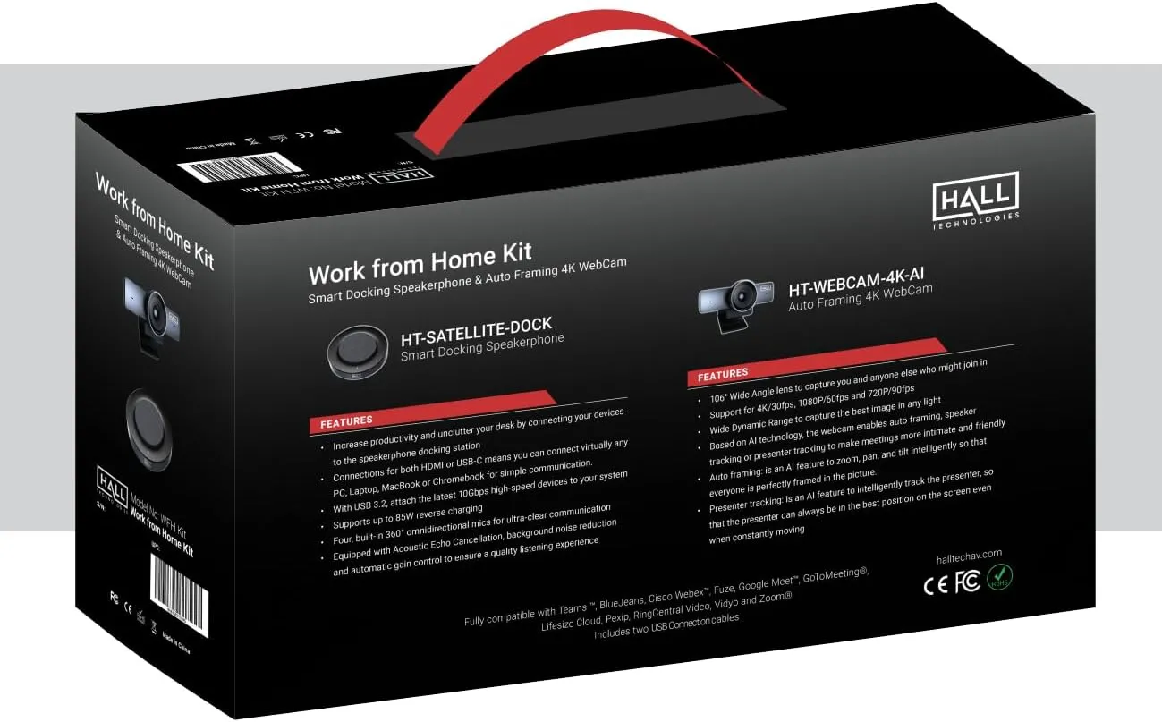 Hall Technologies HT-WFH-KIT (Work for Home Kit - 4K AI Enabled, Auto Framing Camera, and Smart Docking Speakerphone)