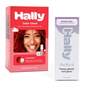 Hally Hair Ultimate Transformation Bundle - Foaming Dye Kit & Fluffy G Gloss Treatment | Code Red & Premiere Clear | Long-Lasting, Nourishing Formula | Best for Colored & Treated Hair.