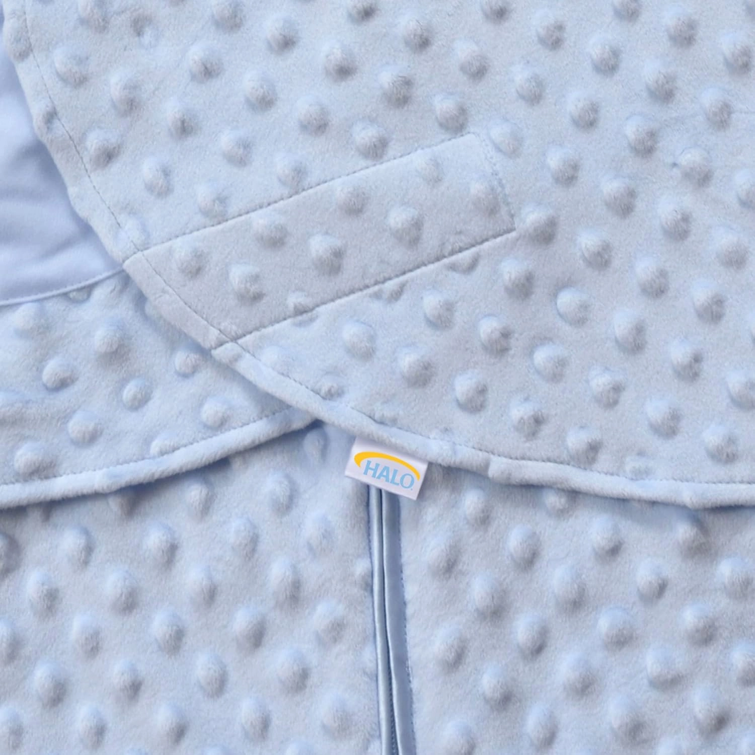 HALO Sleepsack Swaddle Plush Dot Velboa, 3-Way Adjustable Swaddle Blanket, TOG 3.0 for Cool Climates, Blue, Newborn, 0-3 Months