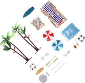 HANABASS 18Pcs Miniature Beach Decor Set Colorful Shell Umbrellas Coastal Accessories for Dollhouses Summer Mini House Scene Decorations for Beachy Decor and Mini Dollhouse