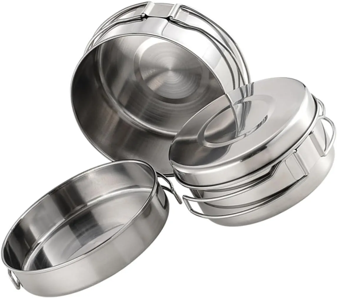 HANABASS 1Set Stainless Steel Camping Cookware Outdoor Cookware Kit with Handle for Easy Cleaning for Picnic Hiking and Camping Supplies
