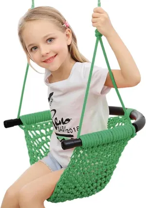 Hand-Knitting Toddler Swing, Swing for Kids with Adjustable Ropes, Heavy Duty Rope Play Secure Children Swing Set, for Indoor, Outdoor, Playground, Tree, 440 lbs Capacity (Green)