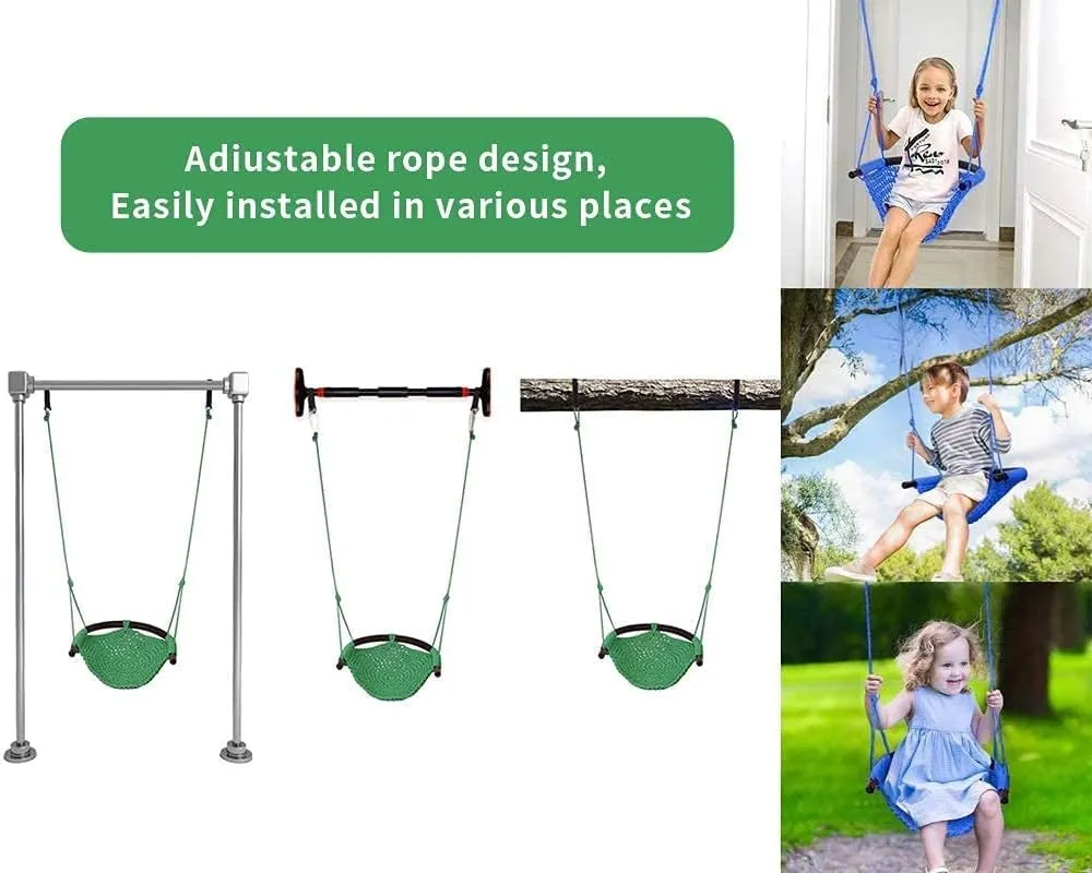 Hand-Knitting Toddler Swing, Swing for Kids with Adjustable Ropes, Heavy Duty Rope Play Secure Children Swing Set, for Indoor, Outdoor, Playground, Tree, 440 lbs Capacity (Green)