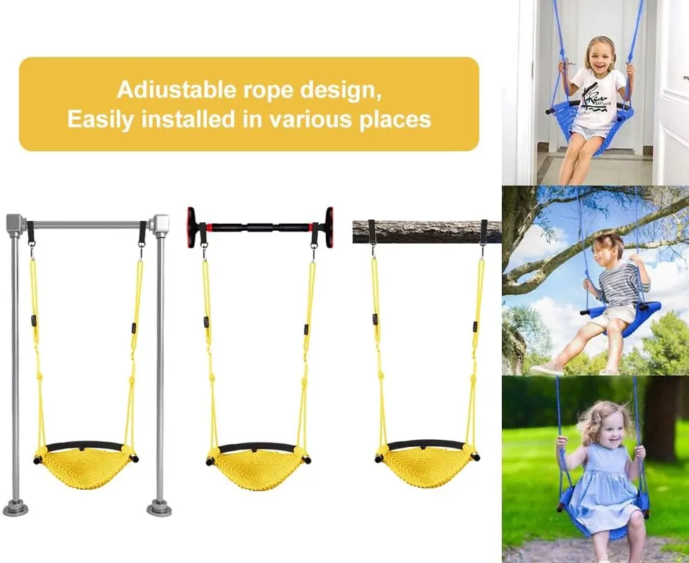Hand-Knitting Toddler Swing, Swing Seat for Kids with Adjustable Ropes, Little tikes Swings Set, for Outdoor Indoor, Playground, Backyard (Yellow)