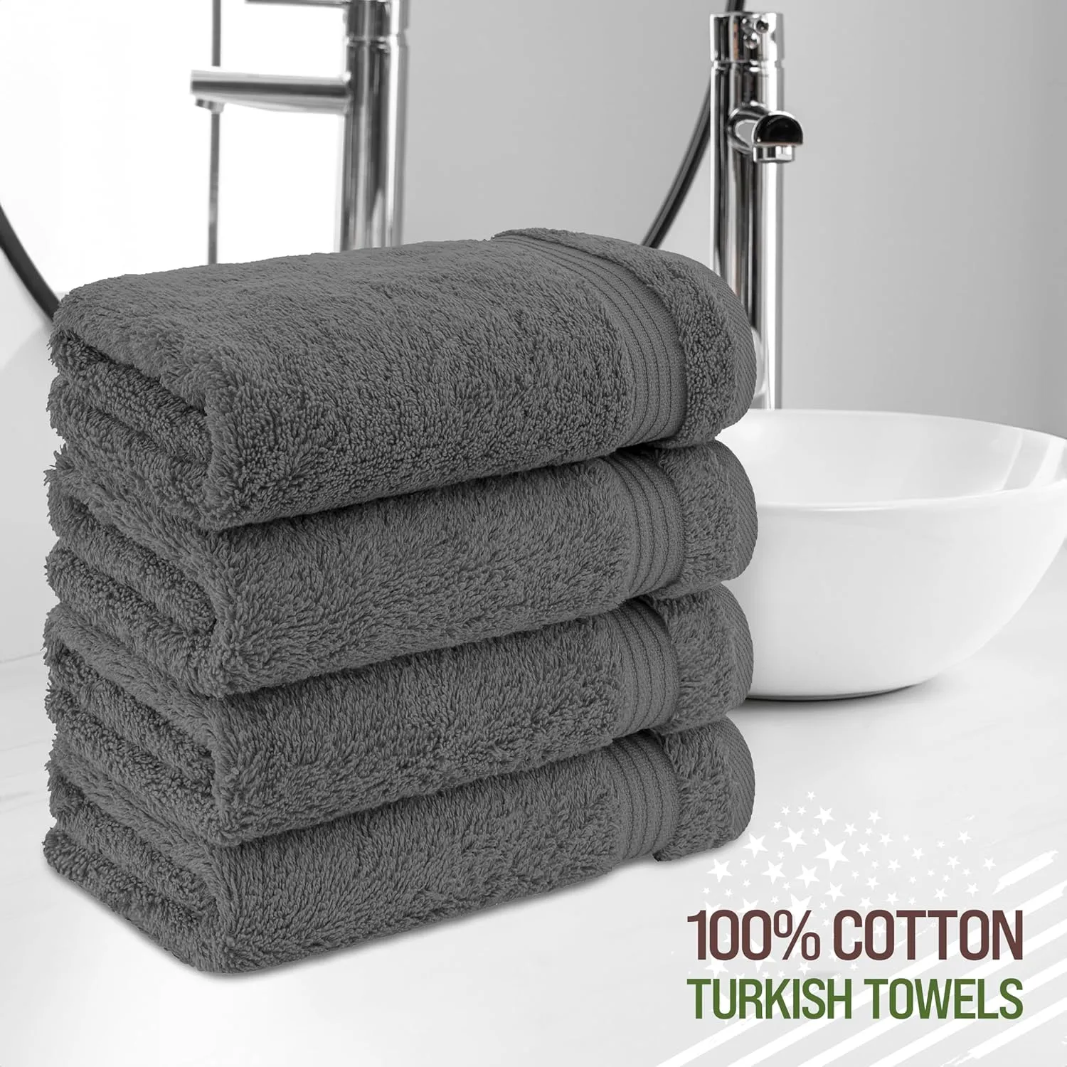 Hand Towels for Bathroom Set of 4, 100% Cotton Turkish Hand Towel Sets Clearance Prime, Soft Hand Face Towels, Dark Gray Hand Towels