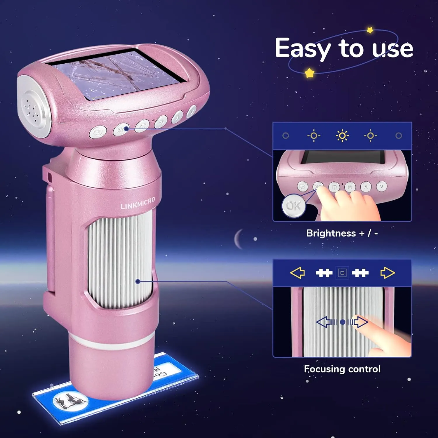 Handheld Digital Microscope for Kids 2'' LCD Portable, 300X, 8 LED, Photos & Video, STEM Education, Sample Slides and Memory Card Included, Creative Kit for Children 8-13