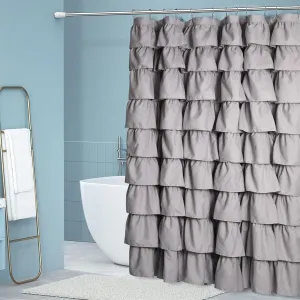 Handmade Ruffle Shower Curtain Shabby Chic Shower Curtain for Bathroom Soft Cloth Microfiber Bath Curtain, Grey 72x72 Inch