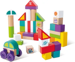 Hape: Space Monster Stacking Blocks - 54pc Wooden Colorful Various Shapes Set, Wheels to Build A Car, Stack & Play Toy, Kids, Toddlers & Baby Ages 1 