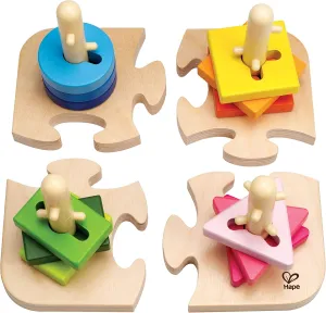 Hape Wooden Creative Peg Puzzle| Shape Sorter Stacking Peg Puzzle| Montessori Color Recognition Stacker Toy for Toddlers