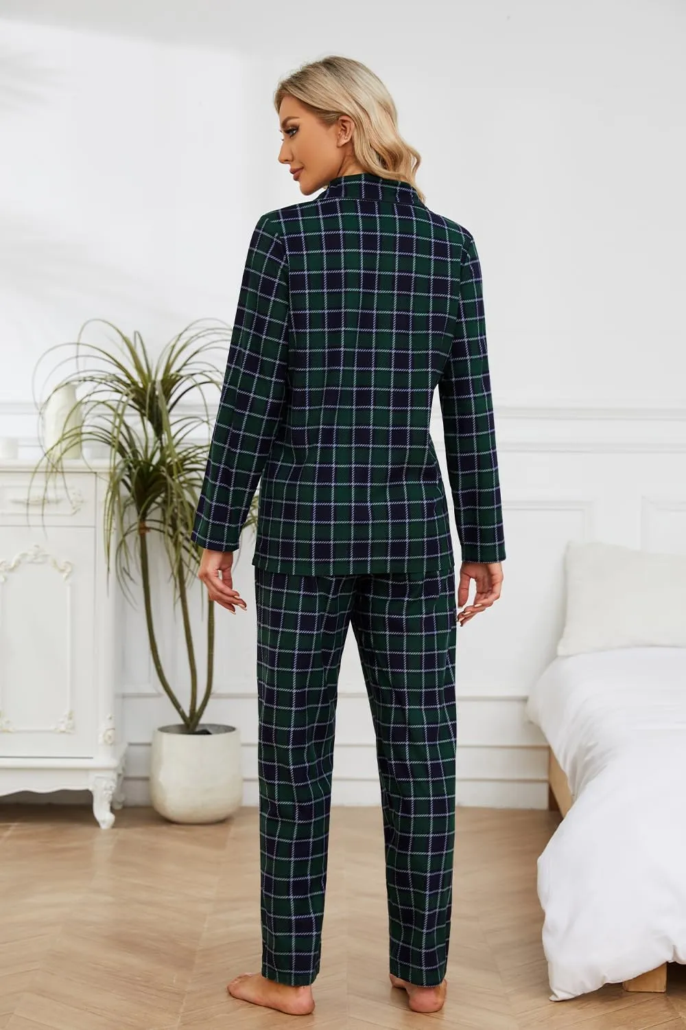 HEARTNICE Women Soft Pajama Set, Long Warm Flannel Pajamas Lightweight Cute Printed Pjs Set with Pockets