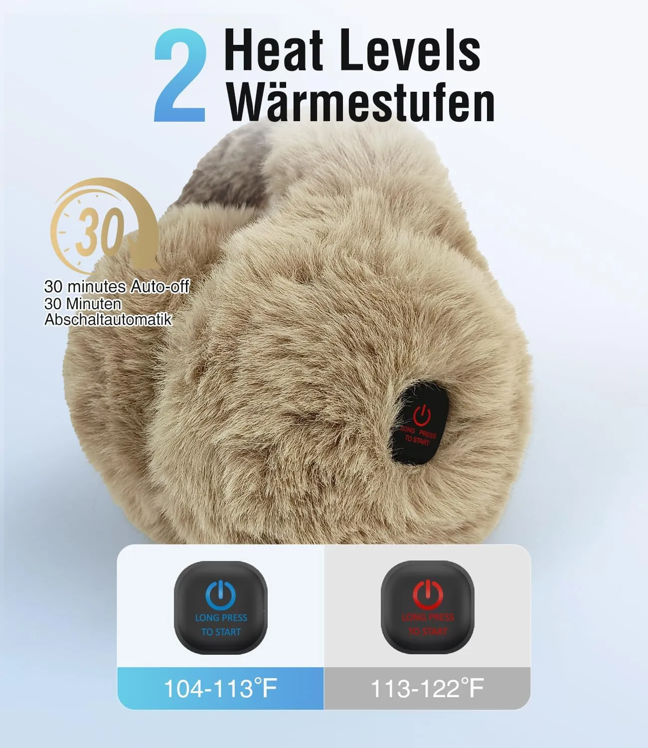 Heated Earmuffs for Men and Women, Cordless Ear Warmers for Winter Hiking, Running, 2 Heating Modes, 2000mAh