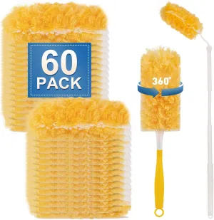 Heavy Duty Duster Refills Compatible with Swiffer Duster, Disposable Dusters Kit for Cleaning Dusting Furniture Blind Ceiling Fan, Multi Surface 360 Feather Duster(60) 3FT Extended Handle  1 Handle