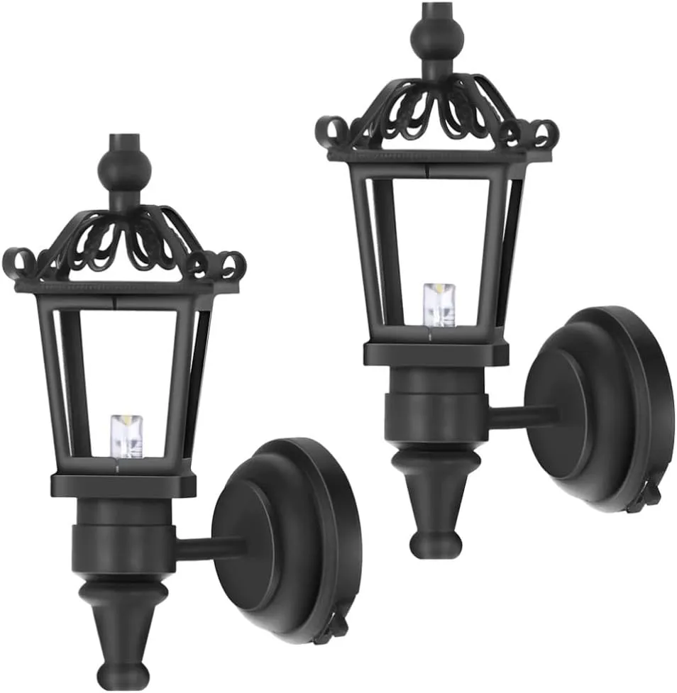 HEMOTON 2pcs Dollhouse LED Wall Sconces Simulation Miniature Furnitures Wall Lamp for DIY Dollhouse Living Room Mini Toy Lamp Models Black