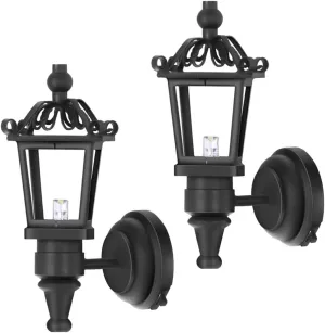 HEMOTON 2pcs Dollhouse LED Wall Sconces Simulation Miniature Furnitures Wall Lamp for DIY Dollhouse Living Room Mini Toy Lamp Models Black