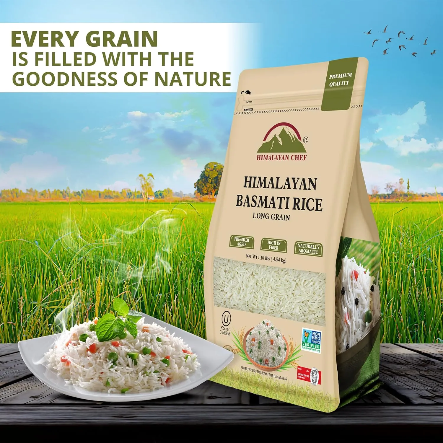 Himalayan Chef Basmati Rice,Extra Long Grain Rice Fluffy Quick Cooking Aromatic - 10 lbs.(Packaging May Vary)
