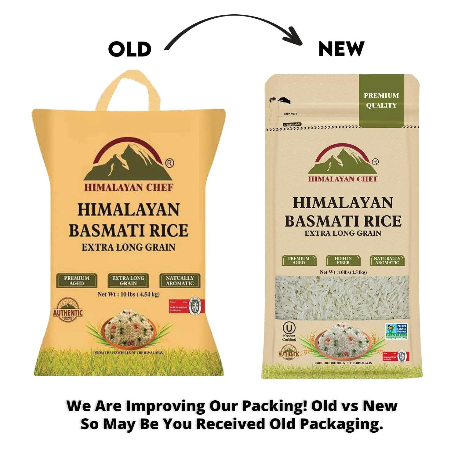 Himalayan Chef Basmati Rice,Extra Long Grain Rice Fluffy Quick Cooking Aromatic - 10 lbs.(Packaging May Vary)