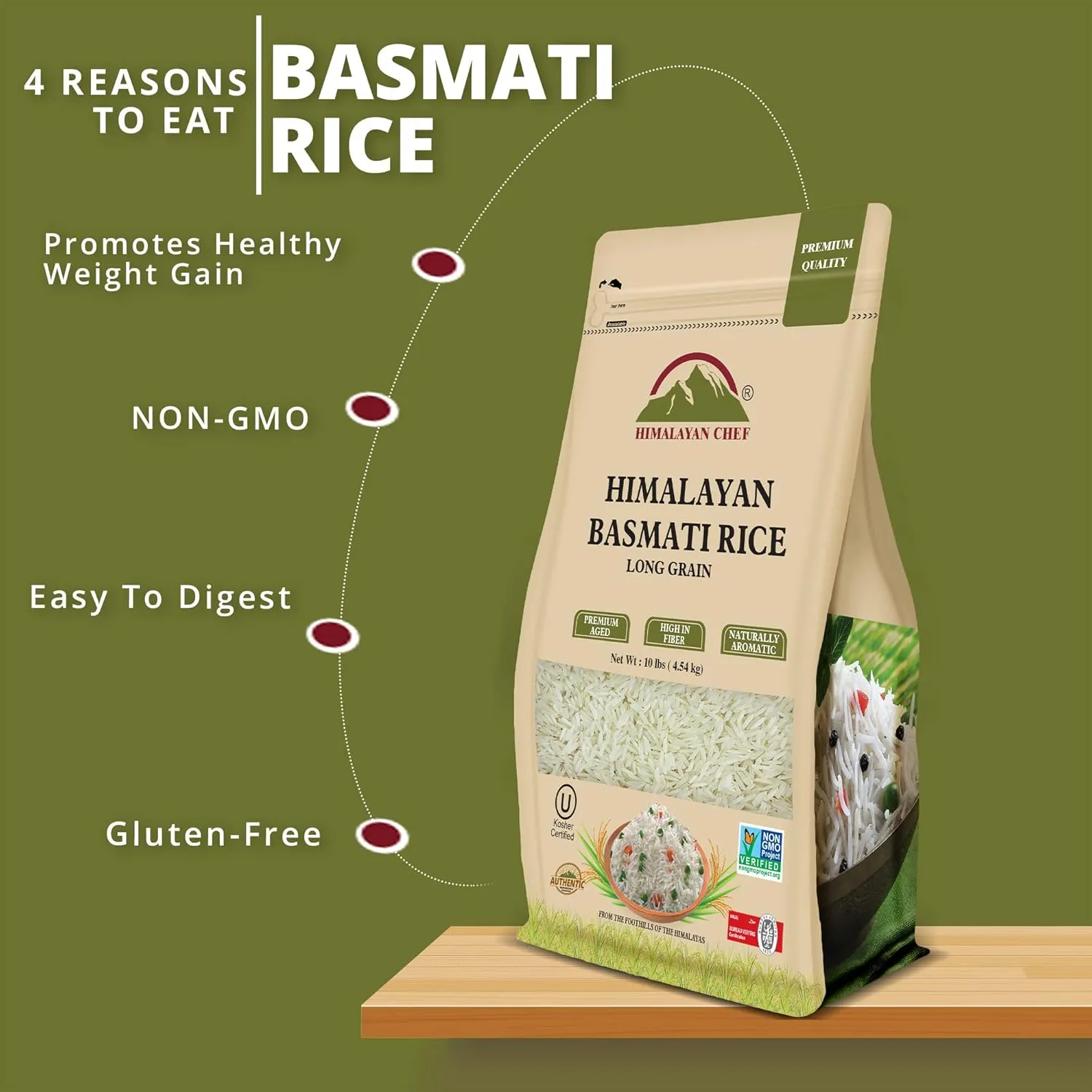 Himalayan Chef Basmati Rice,Extra Long Grain Rice Fluffy Quick Cooking Aromatic - 10 lbs.(Packaging May Vary)