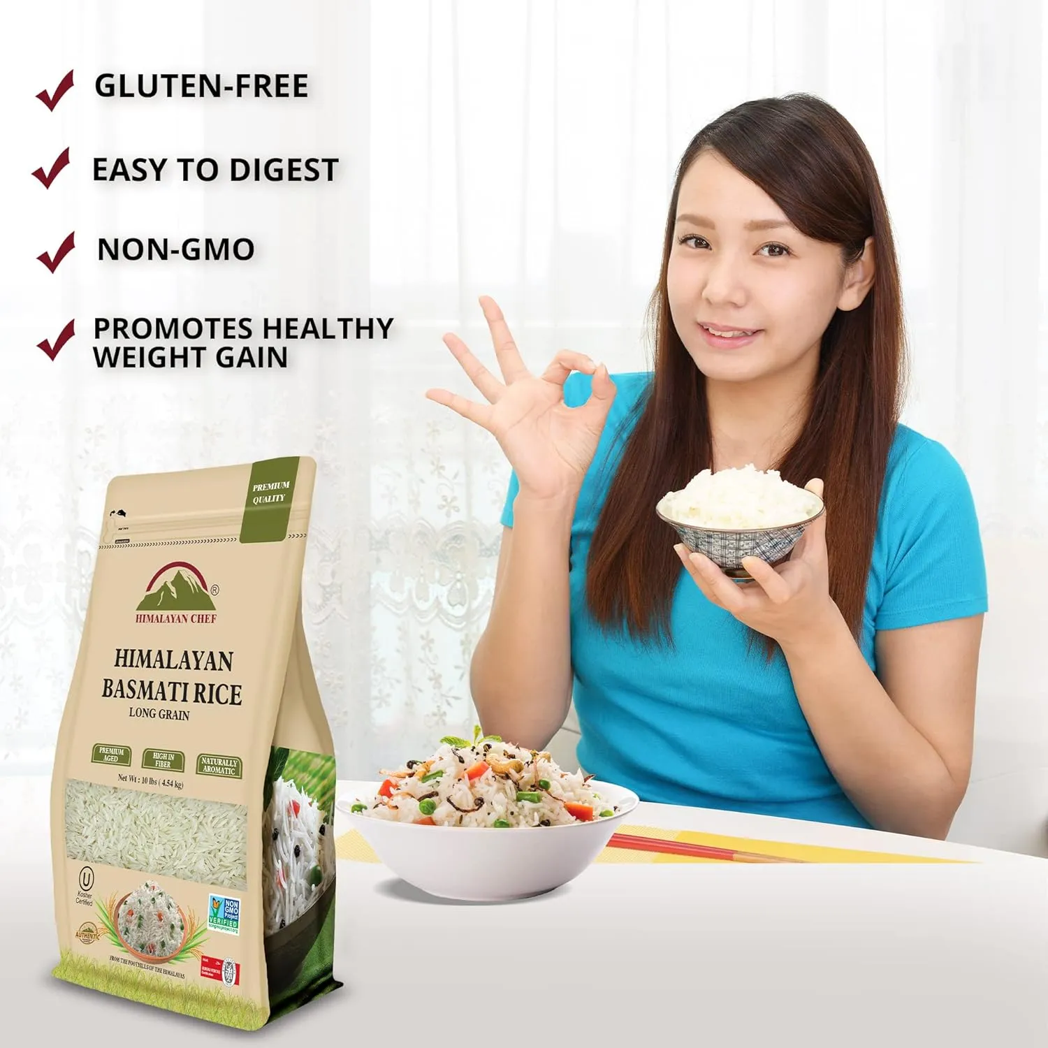 Himalayan Chef Basmati Rice,Extra Long Grain Rice Fluffy Quick Cooking Aromatic - 10 lbs.(Packaging May Vary)