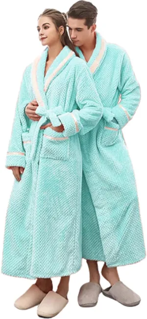His and Hers Robes Flannel Long Length Matching Robes for Couples Warm Thickened Bathrobe Plus Size Shower Robe