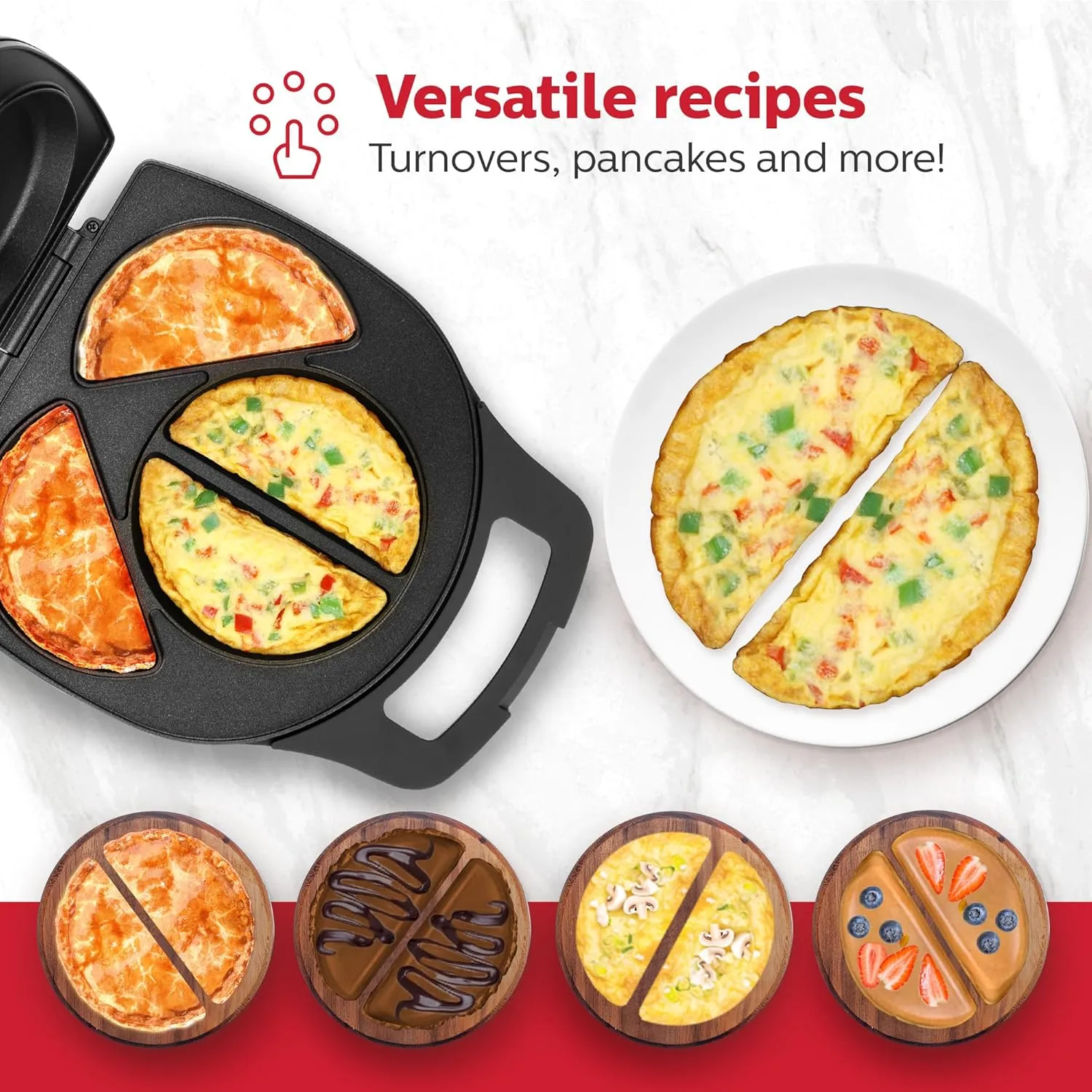 Holstein Housewares - Non-Stick Omelet & Frittata Maker, Stainless Steel - Makes 4 Individual Portions Quick & Easy (Black/Stainless Steel, 4 Section)