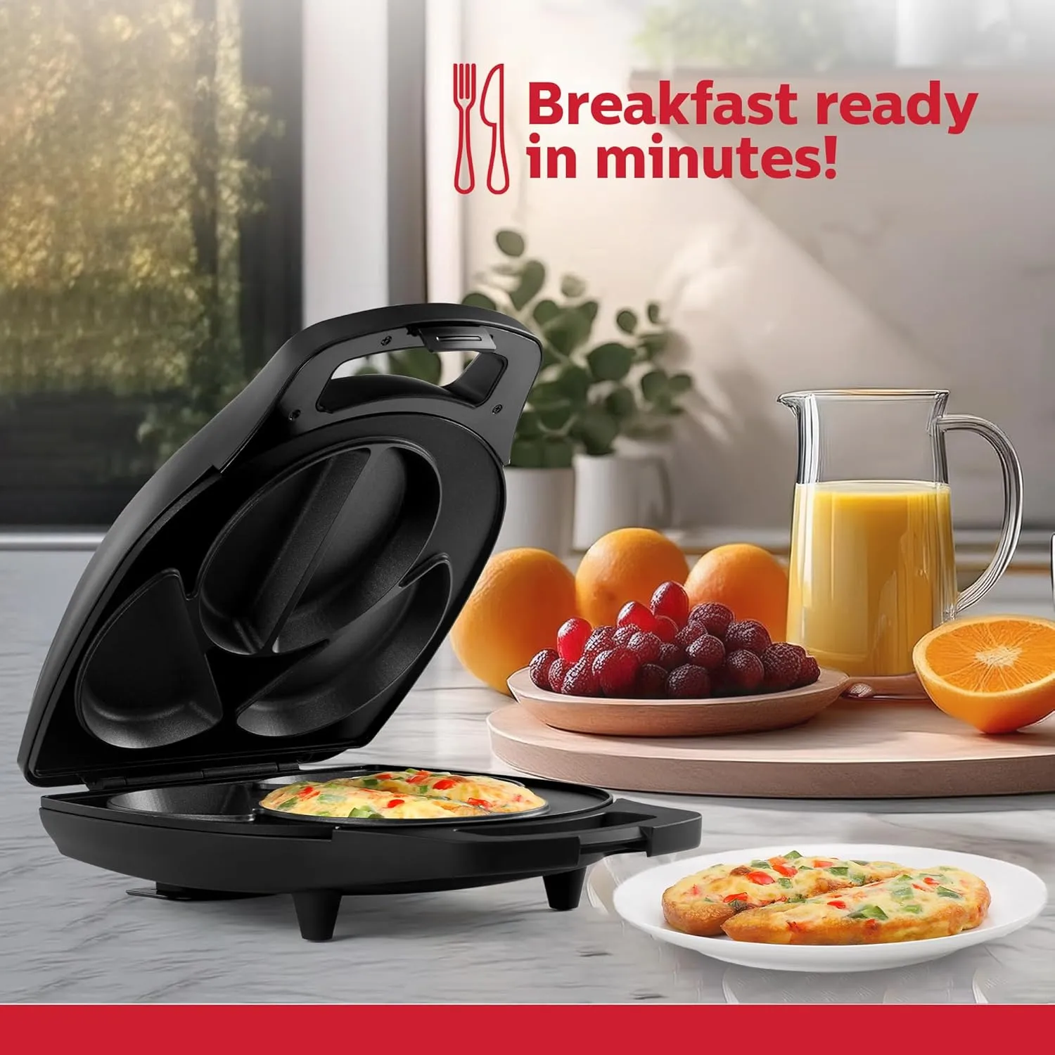 Holstein Housewares - Non-Stick Omelet & Frittata Maker, Stainless Steel - Makes 4 Individual Portions Quick & Easy (Black/Stainless Steel, 4 Section)
