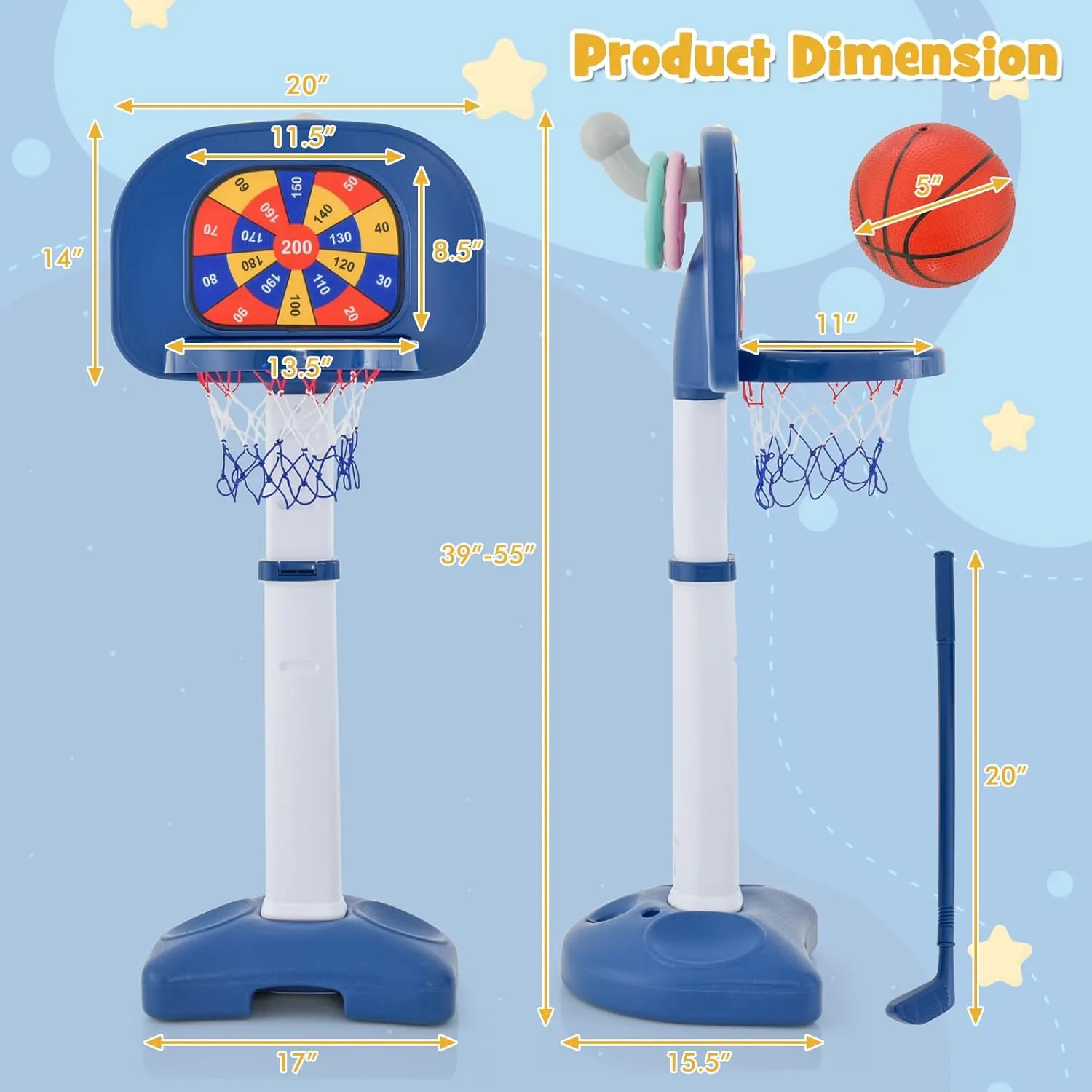 HONEY JOY Kids Basketball Hoop, Outdoor Indoor Mini Basketball Goal Toy Stand, Adjustable Height, Play Game Preschool Birthday Gift, Toddler Basketball Hoop for Boys Girls