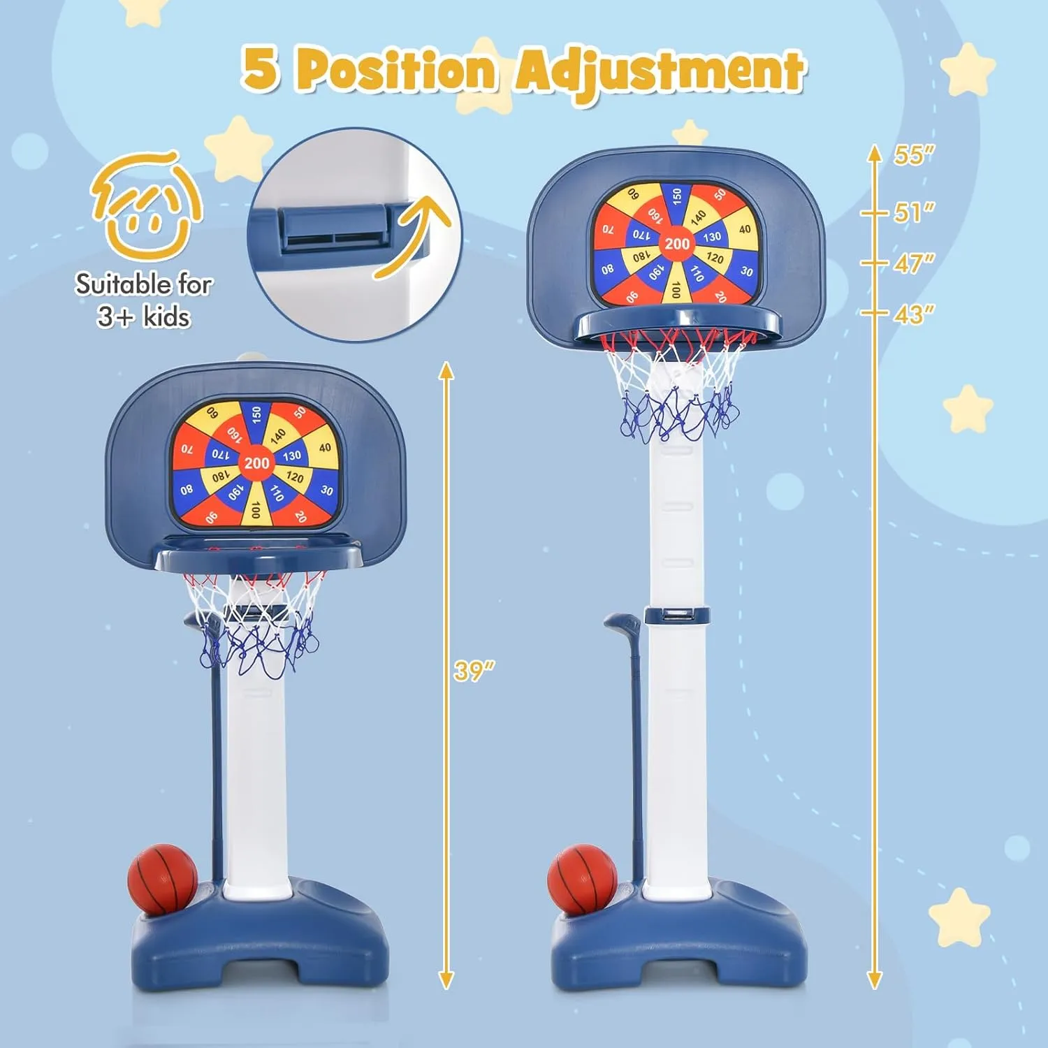 HONEY JOY Kids Basketball Hoop, Outdoor Indoor Mini Basketball Goal Toy Stand, Adjustable Height, Play Game Preschool Birthday Gift, Toddler Basketball Hoop for Boys Girls