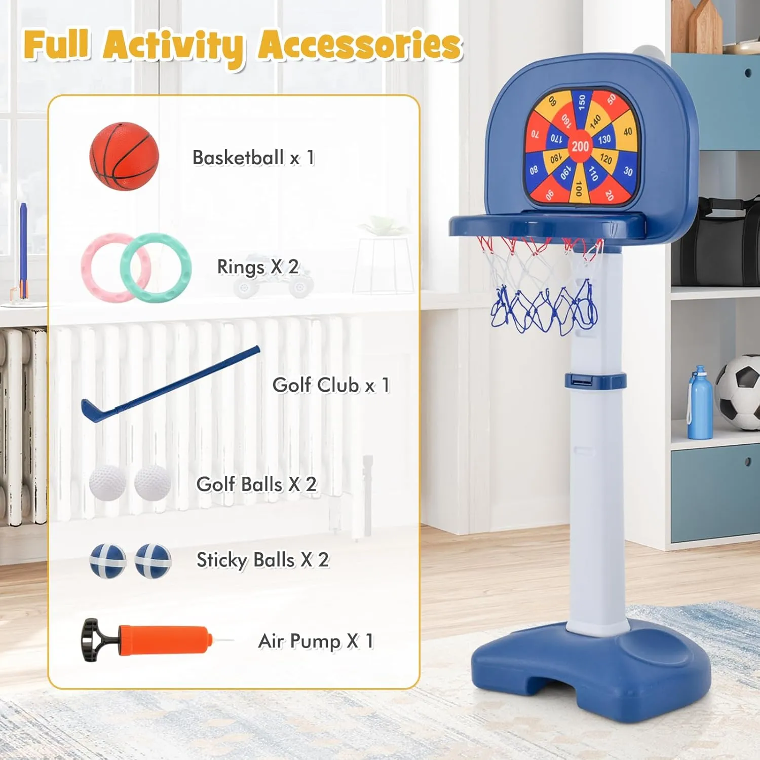 HONEY JOY Kids Basketball Hoop, Outdoor Indoor Mini Basketball Goal Toy Stand, Adjustable Height, Play Game Preschool Birthday Gift, Toddler Basketball Hoop for Boys Girls