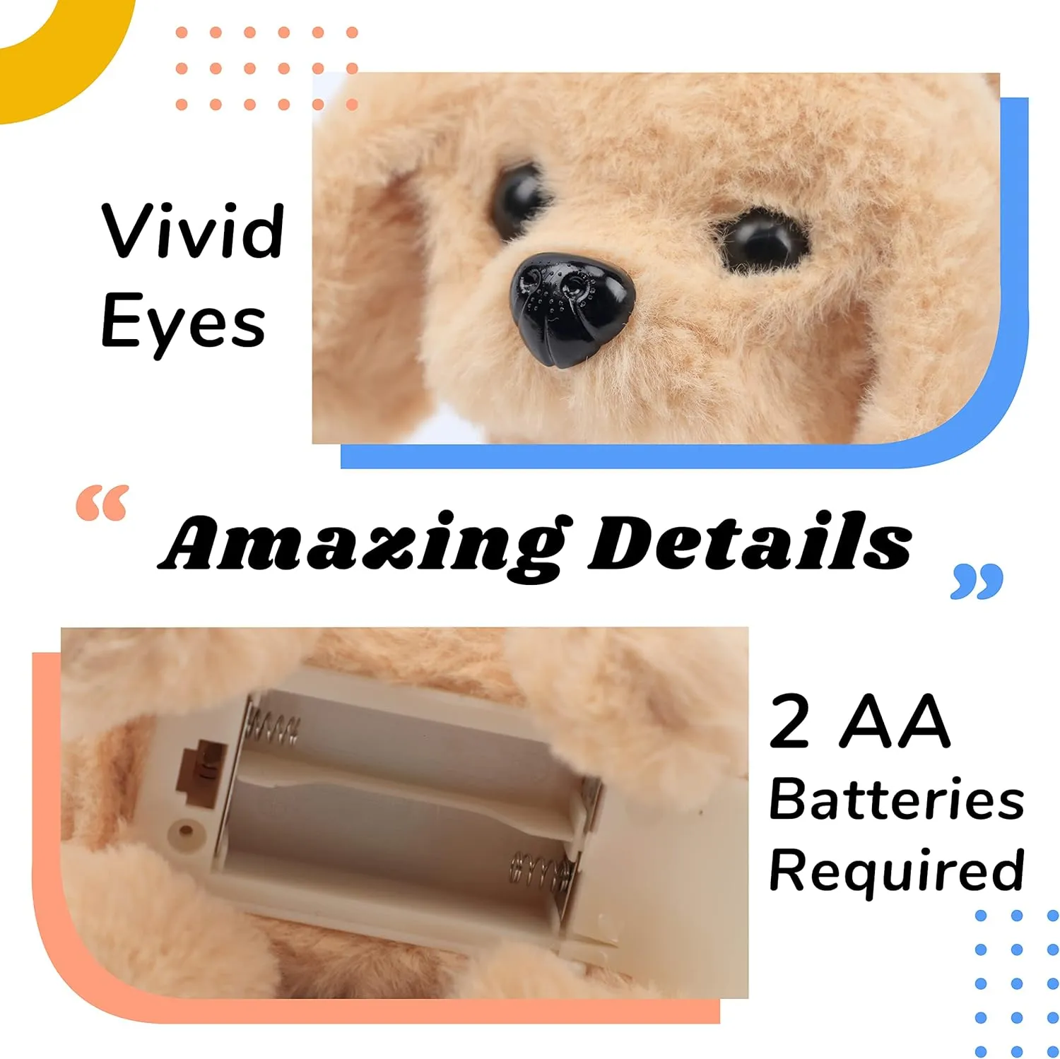 Hopearl Walking Dog Golden Retriever Interactive Electronic Pet Plush Toy Puppy Woof and Moving Animated Nodding Head Gifts for Toddlers Birthday, Brown, 7''