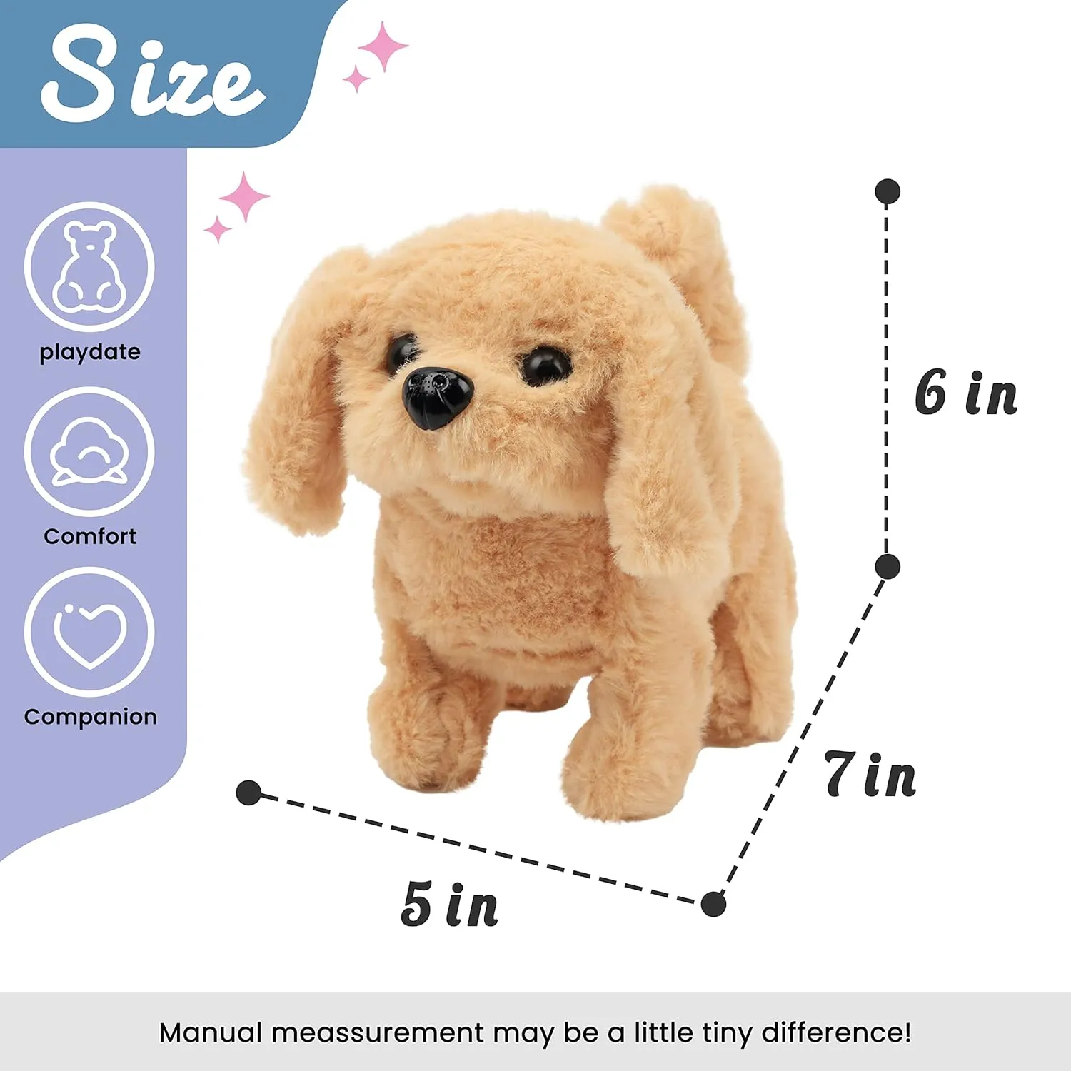 Hopearl Walking Dog Golden Retriever Interactive Electronic Pet Plush Toy Puppy Woof and Moving Animated Nodding Head Gifts for Toddlers Birthday, Brown, 7''