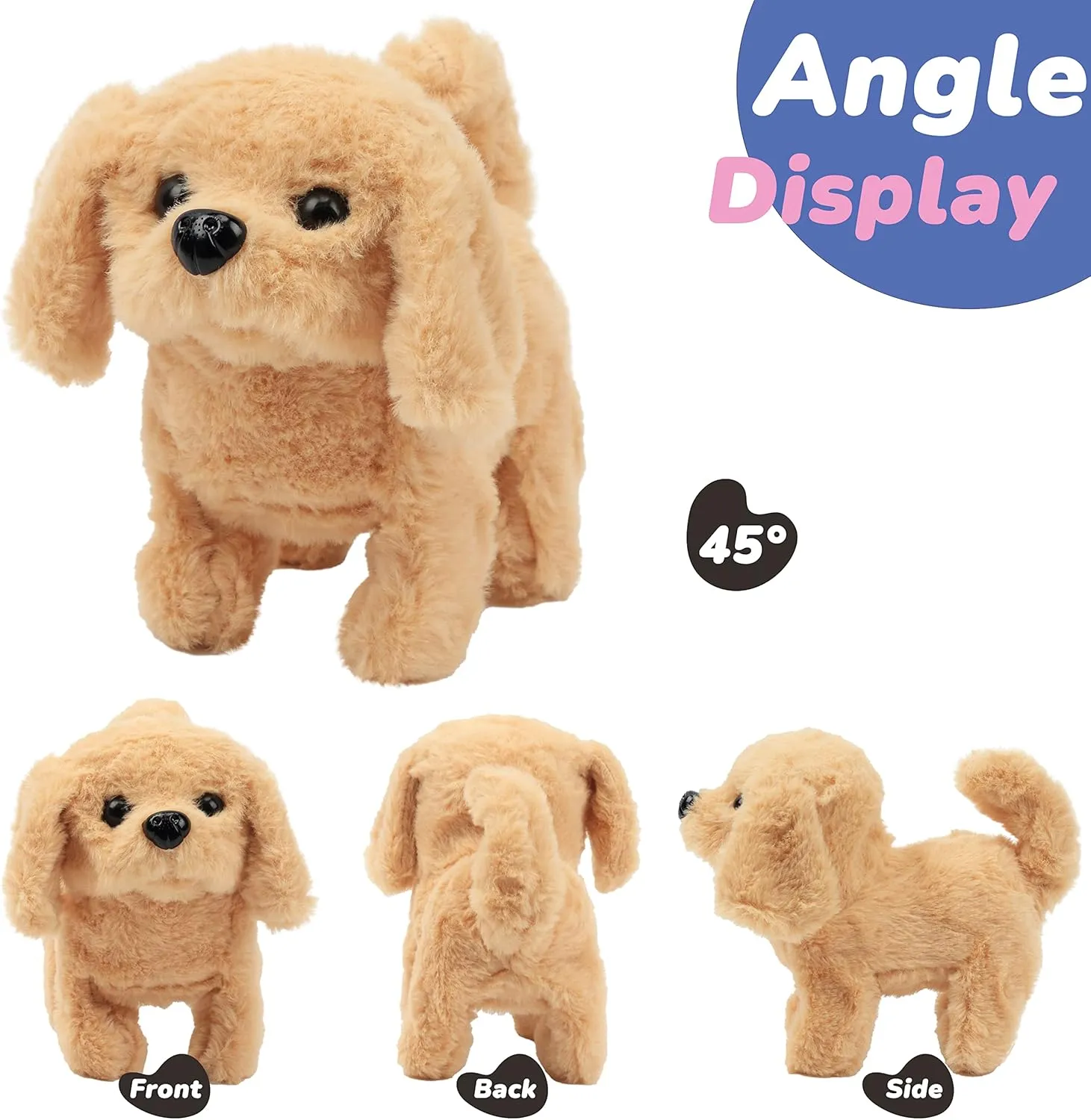 Hopearl Walking Dog Golden Retriever Interactive Electronic Pet Plush Toy Puppy Woof and Moving Animated Nodding Head Gifts for Toddlers Birthday, Brown, 7''