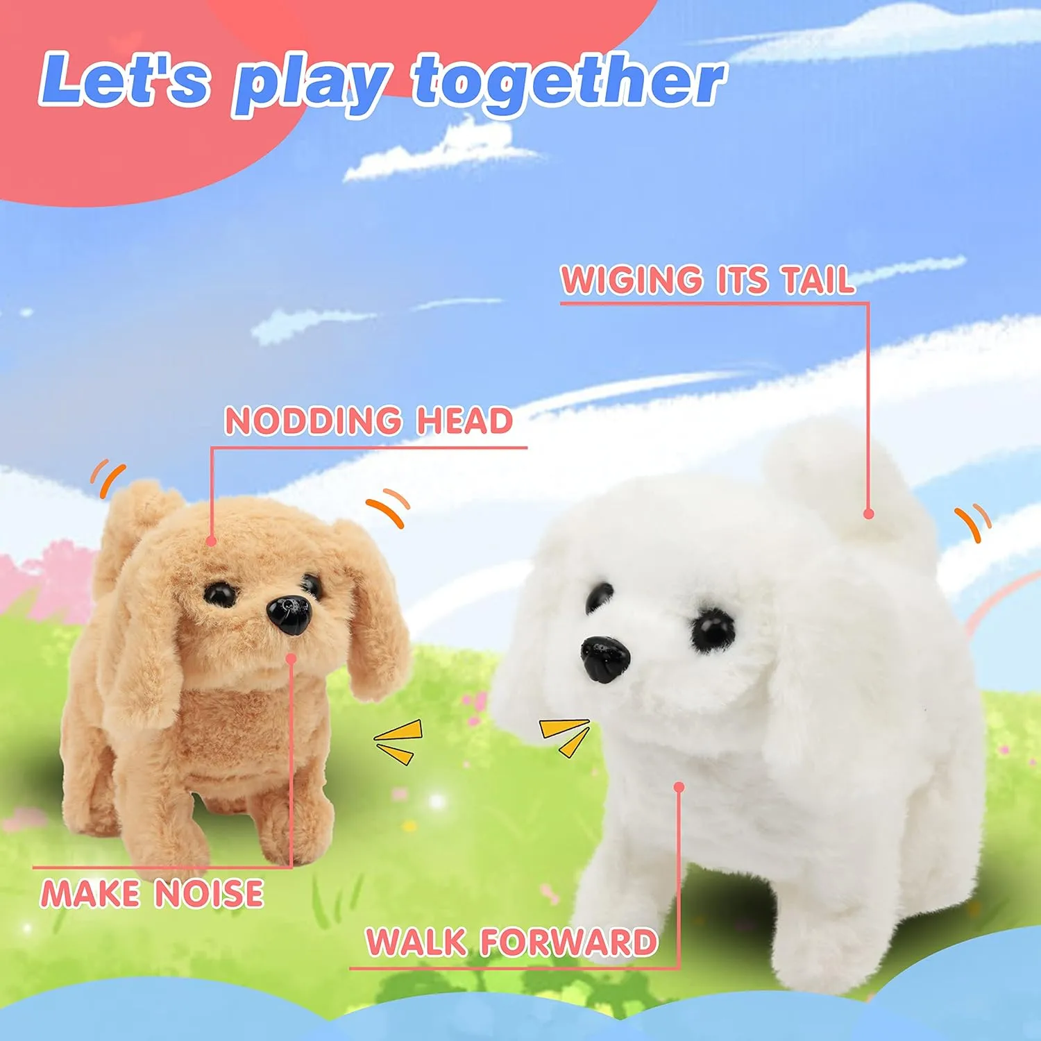 Hopearl Walking Dog Golden Retriever Interactive Electronic Pet Plush Toy Puppy Woof and Moving Animated Nodding Head Gifts for Toddlers Birthday, Brown, 7''