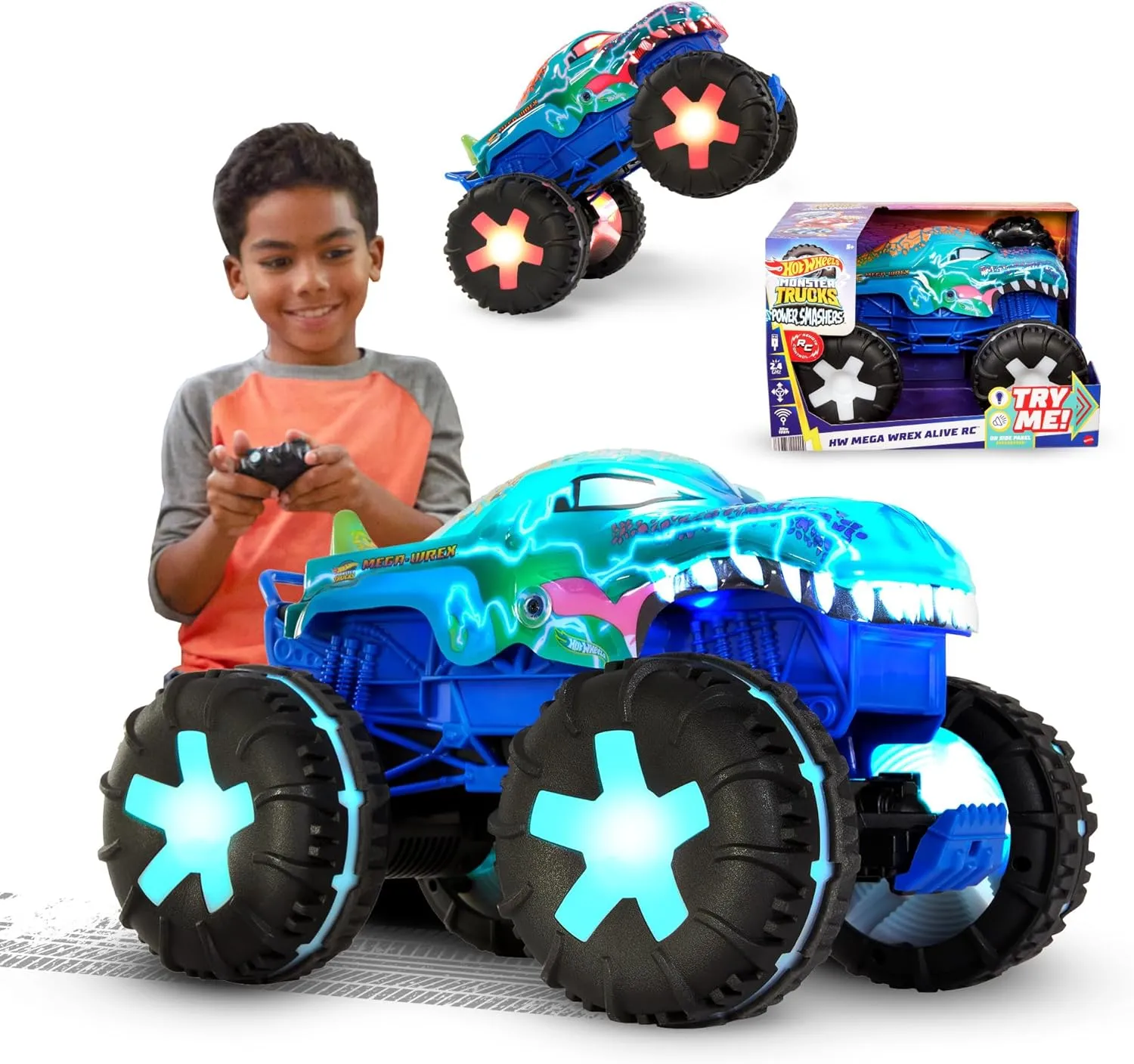 Hot Wheels Monster Trucks 1:15 Scale Mega-Wrex Alive Battery-Powered RC Vehicle with Lights & Sounds