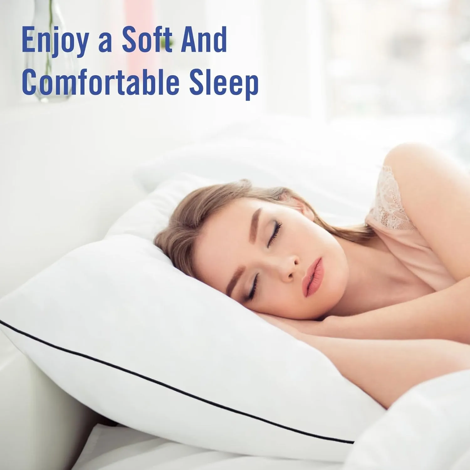 Hotel Collection Bed Pillows for Sleeping 2 Pack Standard Size Cooling Pillows Set of 2 for Back, Stomach or Side Sleepers, Super Soft Down Alternative Microfiber Filled Pillows