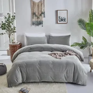 Houseri Velvet King Comforter Set - Fluffy Light Gray, Flannel Sherpa Women's and Men's Bedding